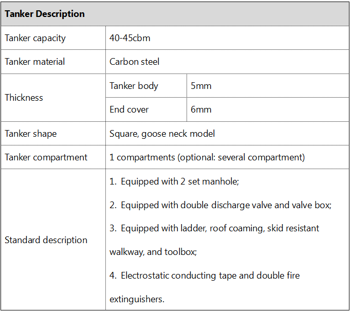 40-45cbm Oil Tanker Semi Trailer Specification