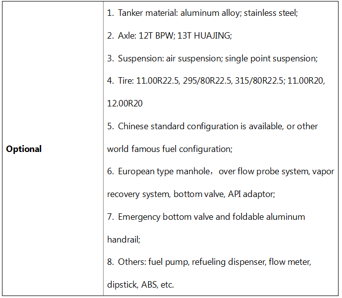 40-45cbm Oil Tanker Semi Trailer Specification