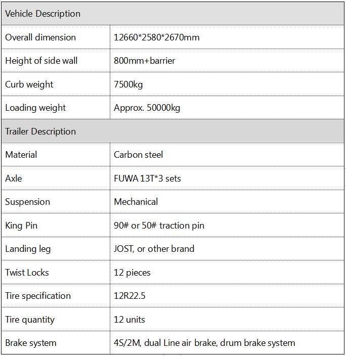 50T Cargo Fenced cargo Semi Trailer